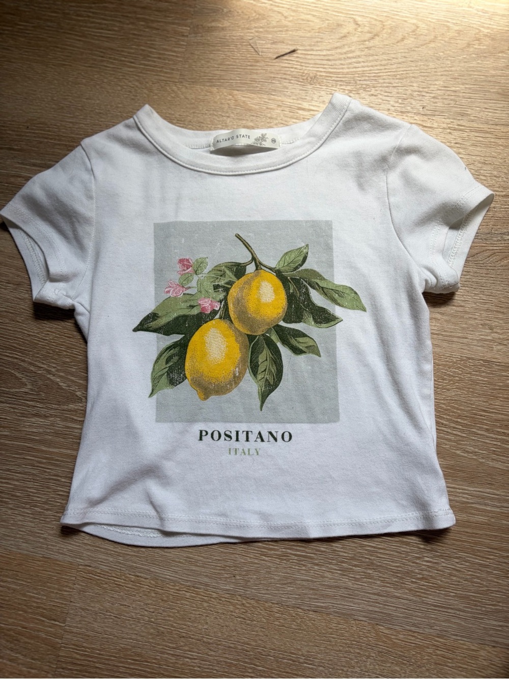 Altar'd State White Crop Top with Lemon Graphic